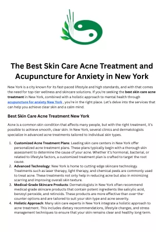 The Best Skin Care Acne Treatment and Acupuncture for Anxiety in New York