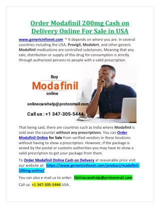 Order Modafinil 200mg Cash on Delivery Online For Sale in USA