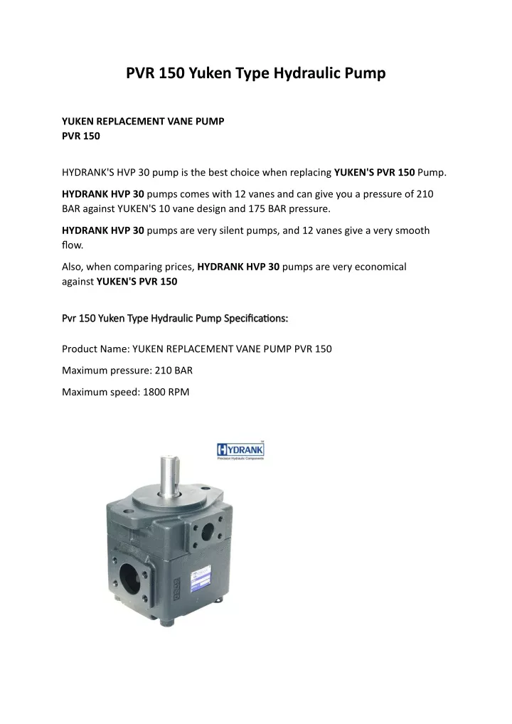 pvr 150 yuken type hydraulic pump