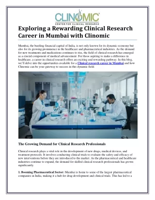 Exploring a Clinical Research Career in Mumbai: Opportunities and Growth