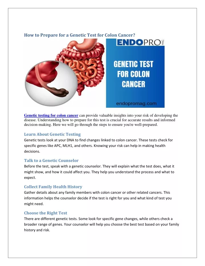 how to prepare for a genetic test for colon cancer