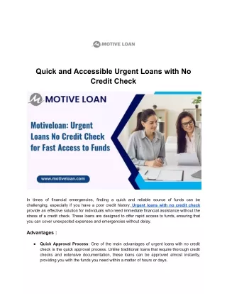 Urgent Loans No Credit Check – Quick Cash Solutions for Any Emergency
