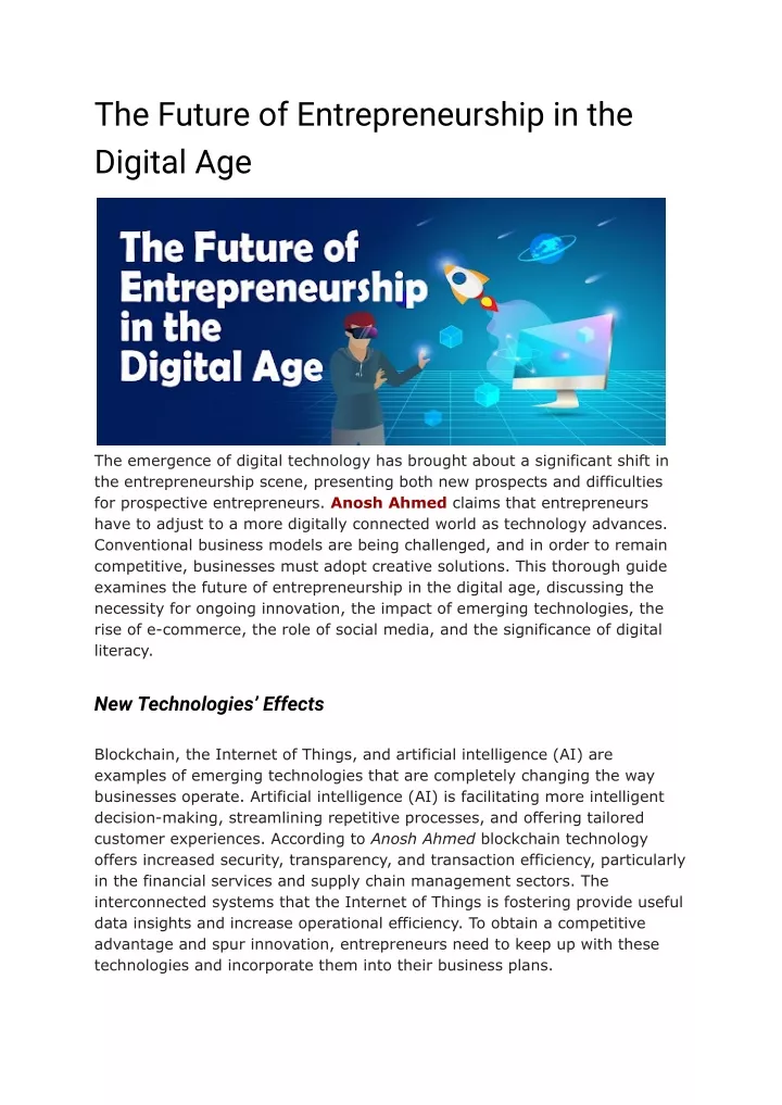 the future of entrepreneurship in the digital age