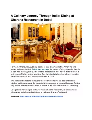 Gharana Restaurant Dubai: Enhancing Royal Dining Experience!