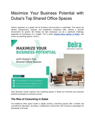 Maximize Your Business Potential with Dubai's Top Shared Office Spaces