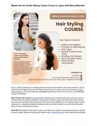 Master the Art of Hair Styling: Expert Course in Jaipur with Meera Bhandari