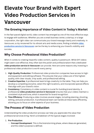 Elevate Your Brand with Expert Video Production Services in Vancouver