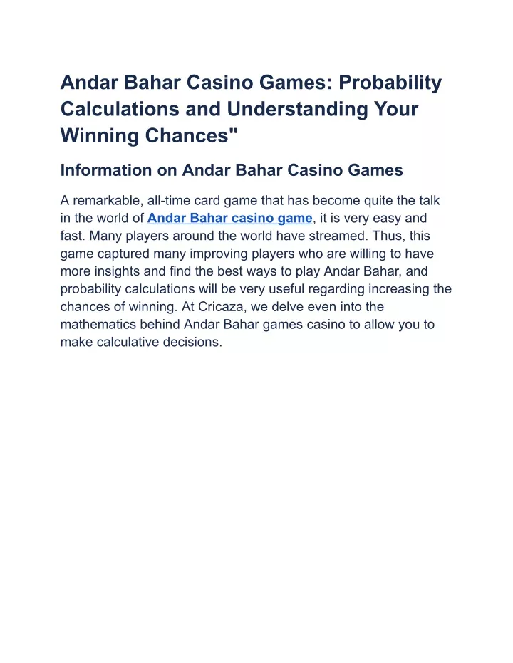 andar bahar casino games probability calculations