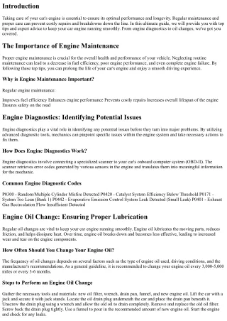 The Ultimate Guide to Engine Maintenance: Top Tips for Keeping Your Car Engine R