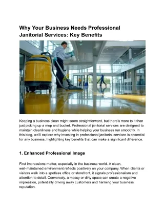 The Key Advantages of Professional Janitorial Services for Your Business