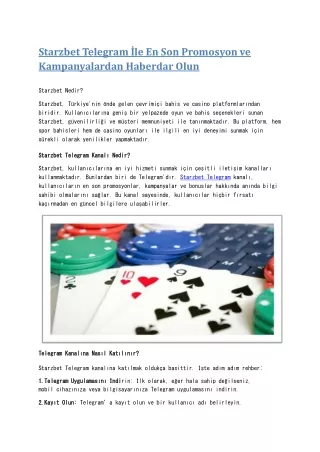 starzbet telegram le en son promosyon