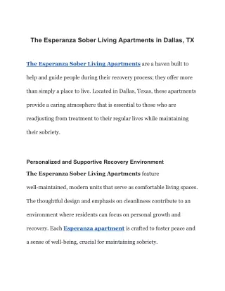 The Esperanza Sober Living Apartments