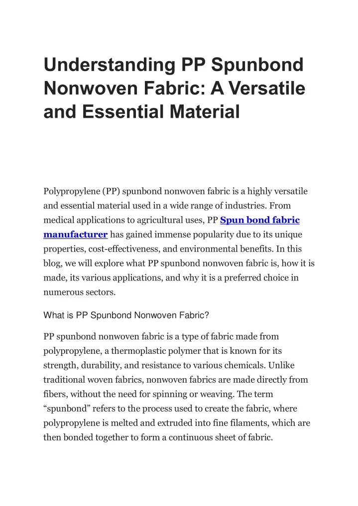 understanding pp spunbond nonwoven fabric