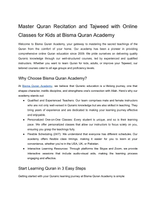 Master Quran Recitation and Tajweed with Online Classes for Kids at Bisma Quran Academy