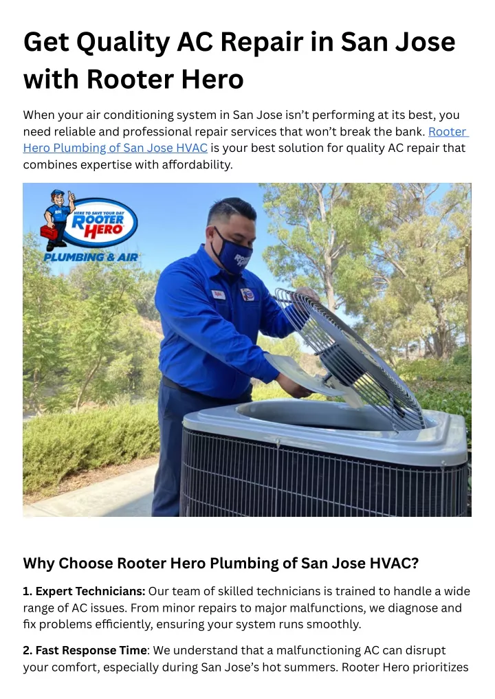 get quality ac repair in san jose with rooter hero