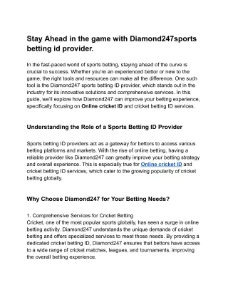 Stay Ahead in the game with Diamond247sports betting id provider.