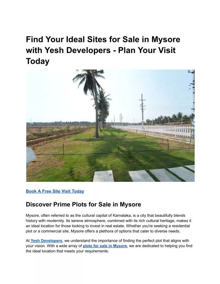 find your ideal sites for sale in mysore with