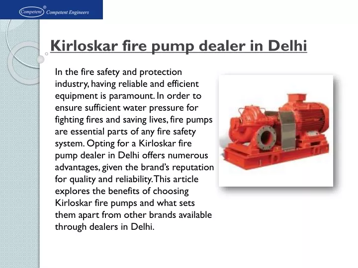 kirloskar fire pump dealer in delhi