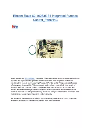 Rheem-Ruud 62-102635-81 Integrated Furnace Control_PartsHnC