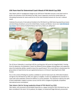 USA Team Hunt for Determined Coach ahead of FIFA World Cup 2026