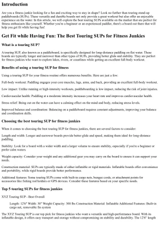 Get Fit while Having Fun: The Best Touring SUPs for Fitness Junkies
