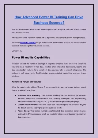 How Advanced Power BI Training Can Drive Business Success