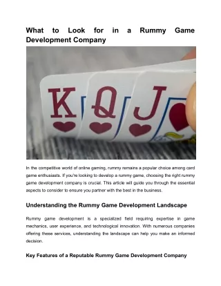What to Look for in a Rummy Game Development Company