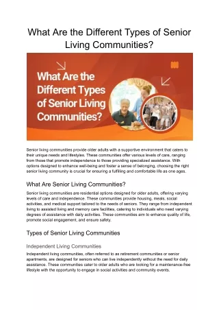 What Are the Different Types of Senior Living Communities