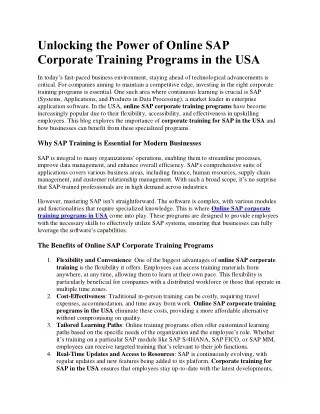 Online SAP Corporate Training Programs in the USA