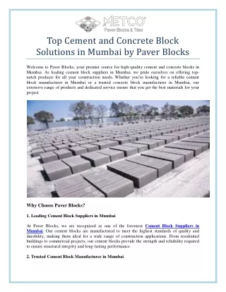 Top Cement and Concrete Block Solutions in Mumbai by Paver Blocks