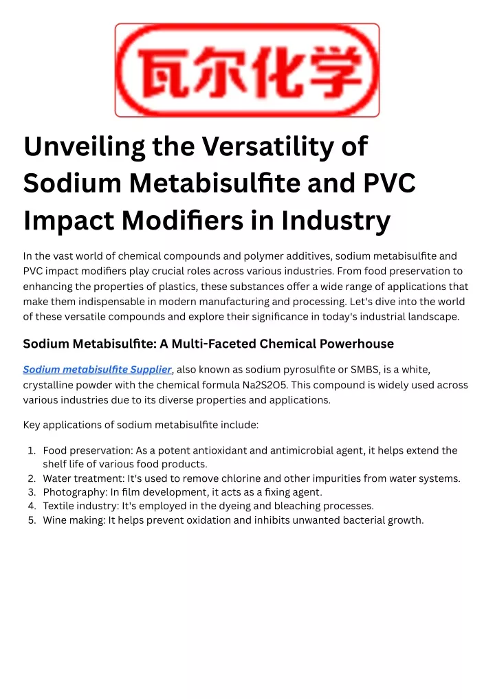 unveiling the versatility of sodium metabisulfite