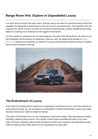 Range Rover Hire Explore in Unparalleled Luxury