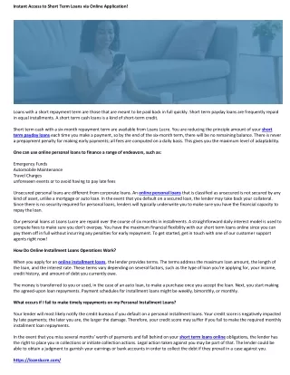 instant access to short term loans via online