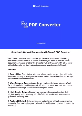 Seamlessly Convert Documents with Teasoft PDF Converter