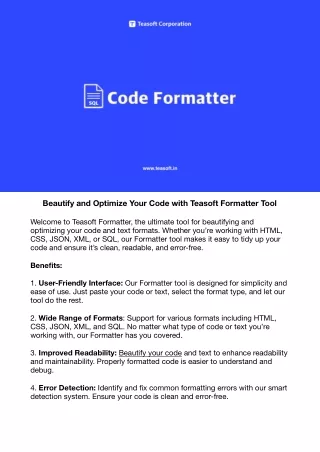 Beautify and Optimize Your Code with Teasoft Formatter Tool