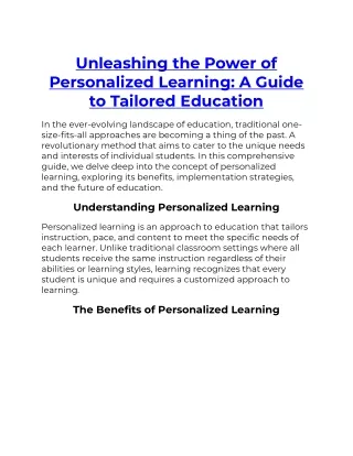 unleashing the power of personalized learning