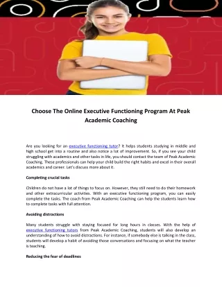 Choose The Online Executive Functioning Program At Peak Academic Coaching