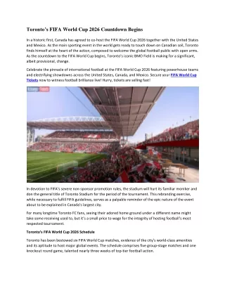 FIFA World Cup 2026 Toronto’s Countdown Begins
