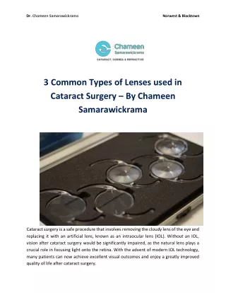 3 Common Types of Lenses used in Cataract Surgery - Dr Chameen Sams