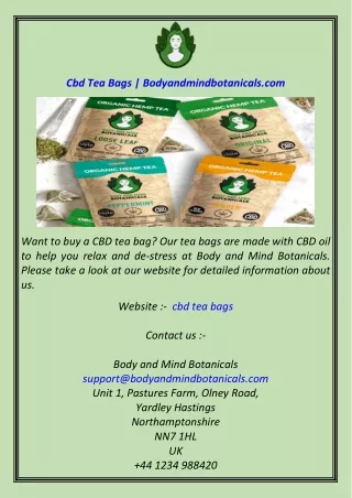 Cbd Tea Bags  Bodyandmindbotanicals.com