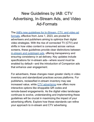 In-Stream, CTV Advertising and Video Ad-Formats: IAB New Guidelines