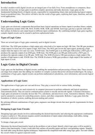 Logic Gates: Building Blocks of Digital Circuits and Their Real-World Applicatio