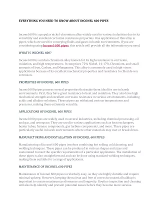 EVERYTHING YOU NEED TO KNOW ABOUT INCONEL 600 PIPES