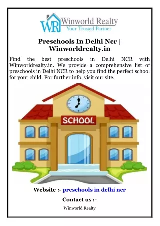 Preschools In Delhi Ncr  Winworldrealty.in