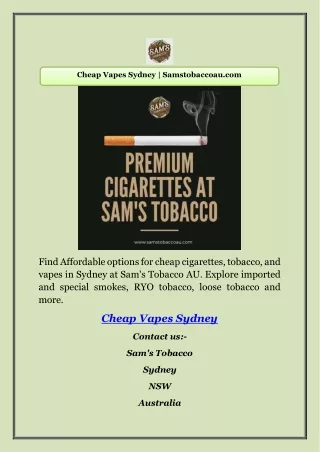 Cheap Vapes Sydney | Samstobaccoau.com