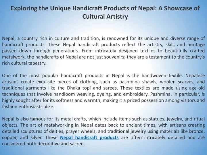 exploring the unique handicraft products of nepal