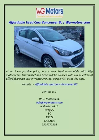 Affordable Used Cars Vancouver Bc  Wg-motors.com