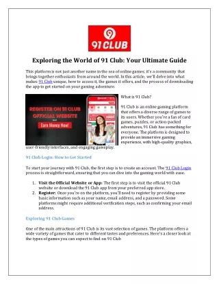 Exploring the World of 91 Club Your Ultimate Guide