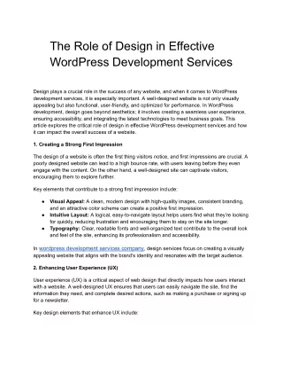 The Role of Design in Effective WordPress Development Services