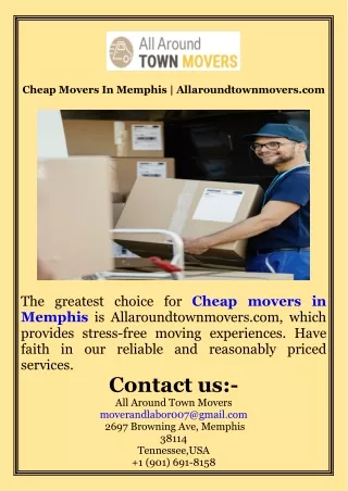 Cheap Movers In Memphis  Allaroundtownmovers.com